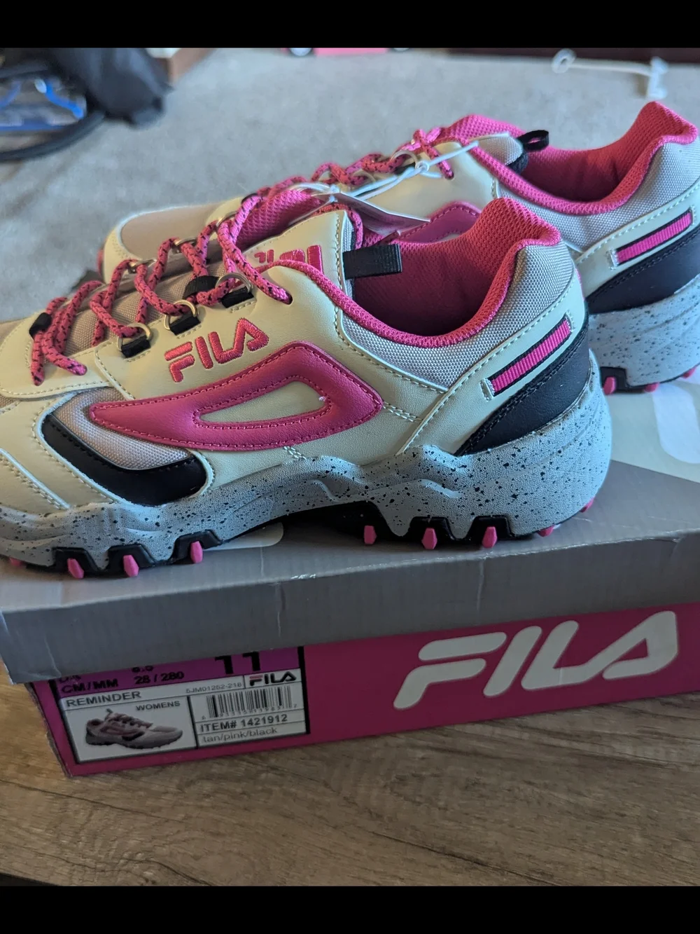 Fila Women's Tan Pink Black Reminder Sneakers